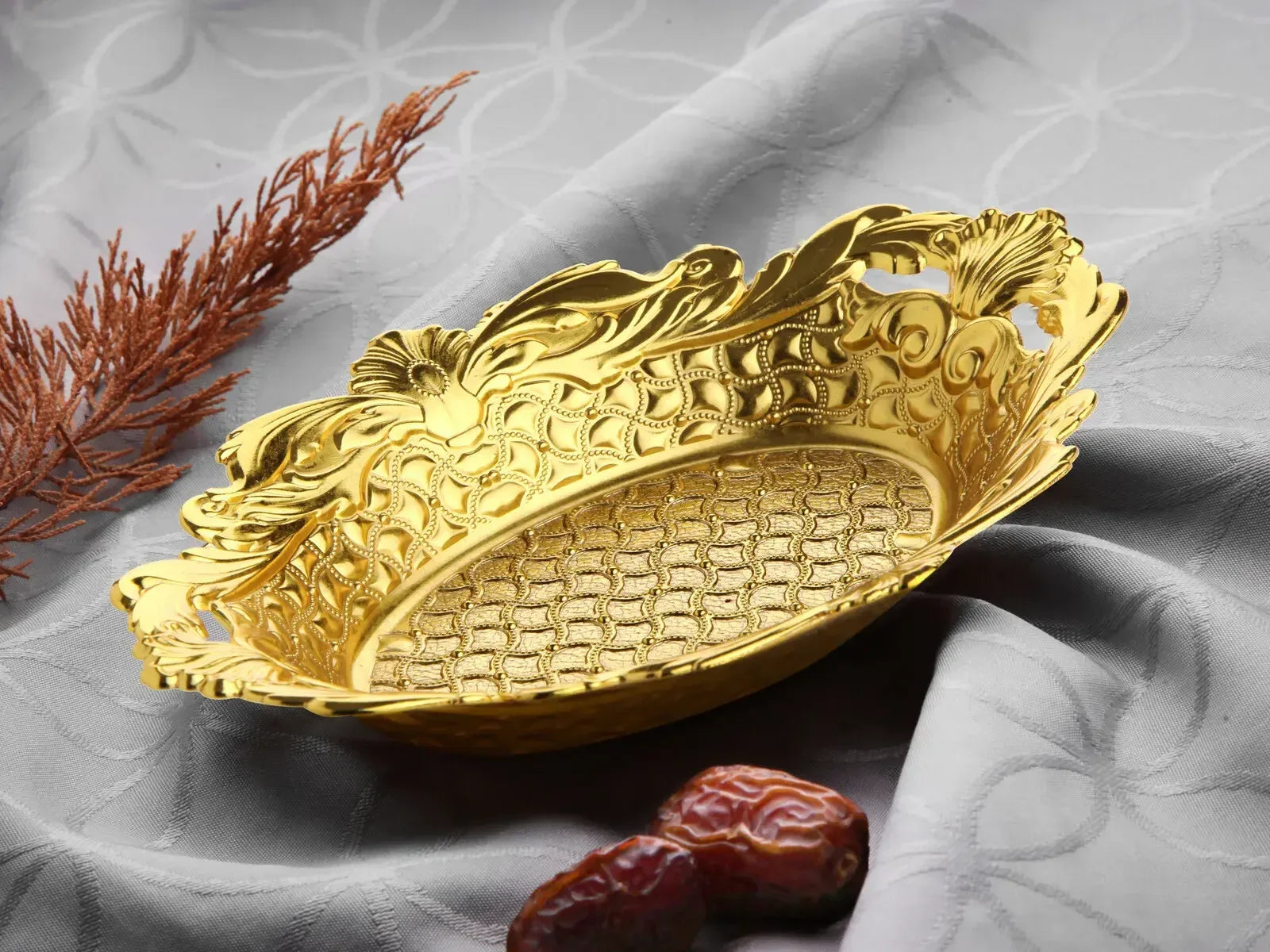 Gouden Serveerschaal "Druppel" – Voor Dadels, Suikergoed & Turks fruit - Islamboekhandel.nl