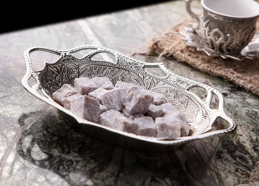 Ovale Zilveren Serveerschaal – Voor Dadels, Snoep - Islamboekhandel.nl
